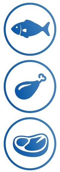 Ícone de peixe, frango, carne bovina